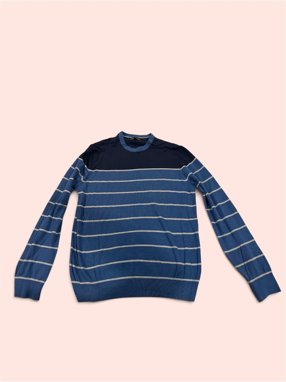Banana Republic Navy and Medium Blue Striped Crewneck Sweater